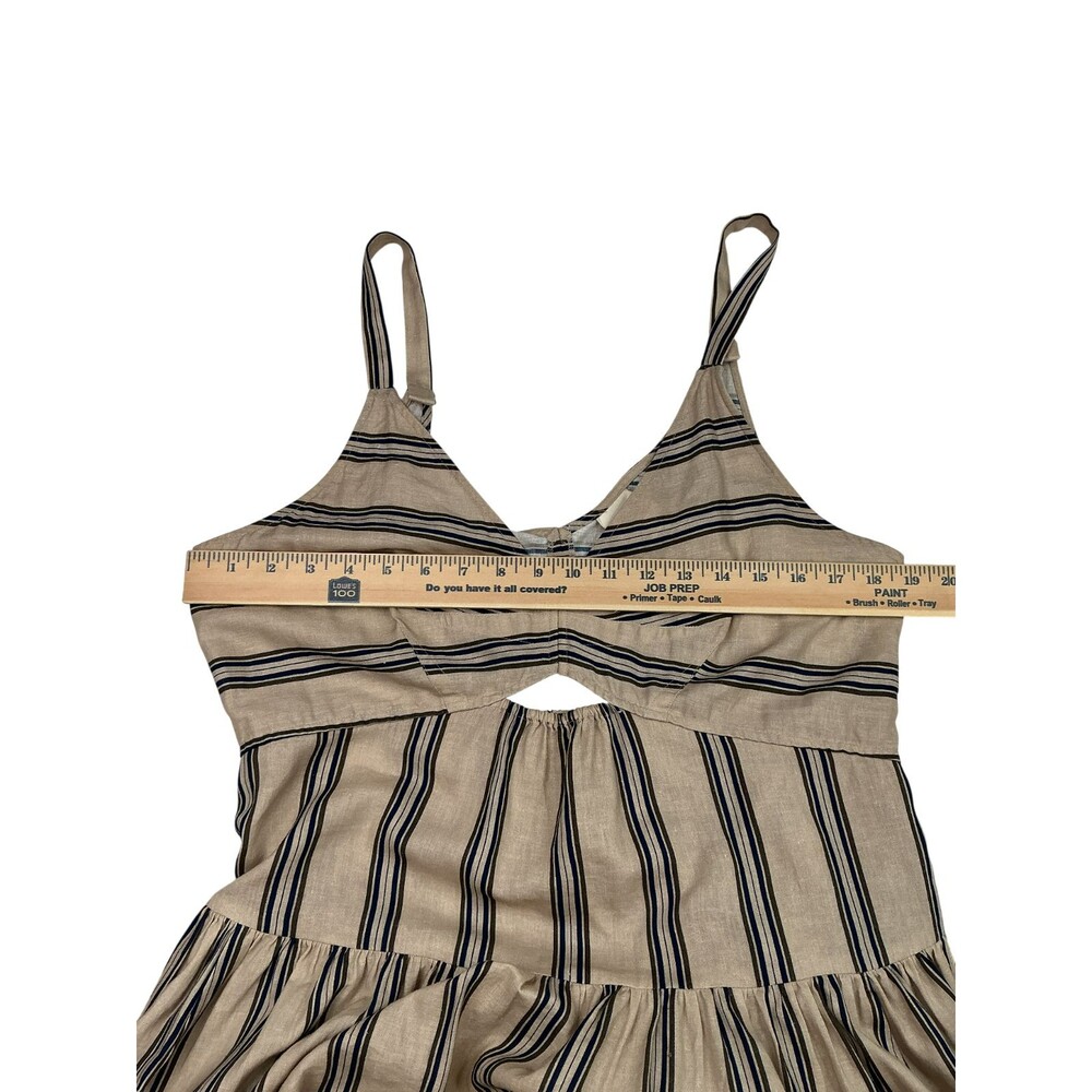 Anthropologie Plenty Linen Fit & Flare Midi Dress L Beige Striped Cutout Tiered - Picture 16 of 16